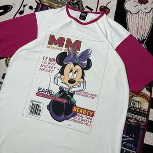 Vintage 80s Disney T Shirt Minnie Mouse Magazine Pink White OSFA XL Sherrys 90s